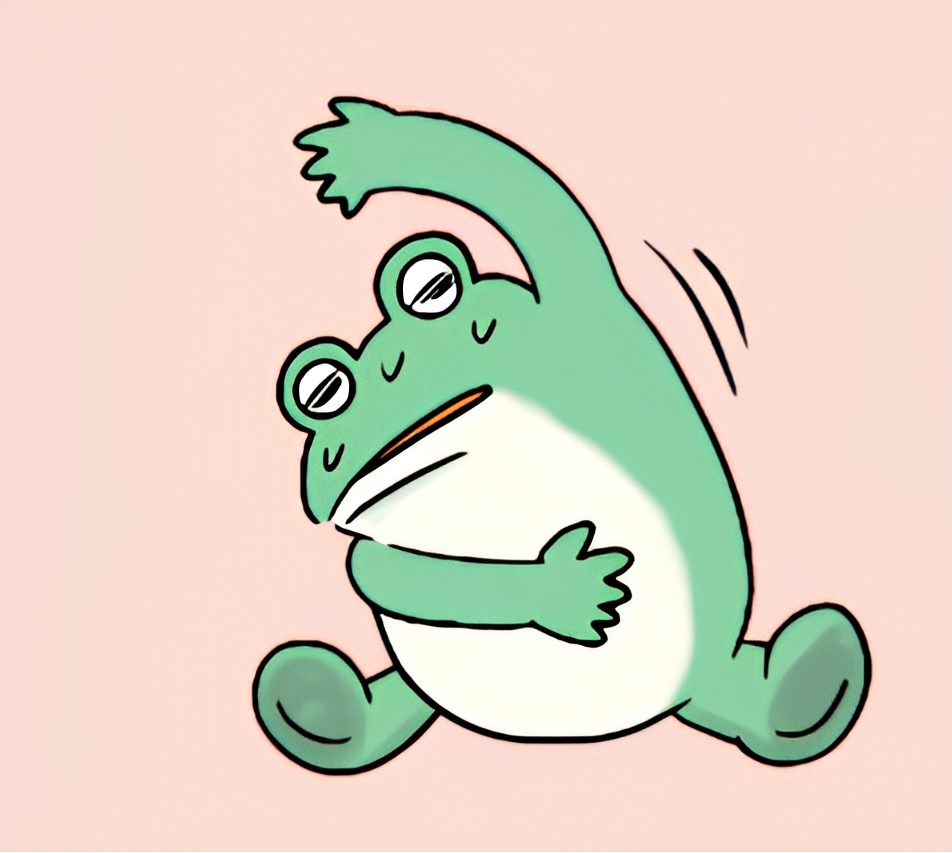 Chubo mid-stretch, one arm raised